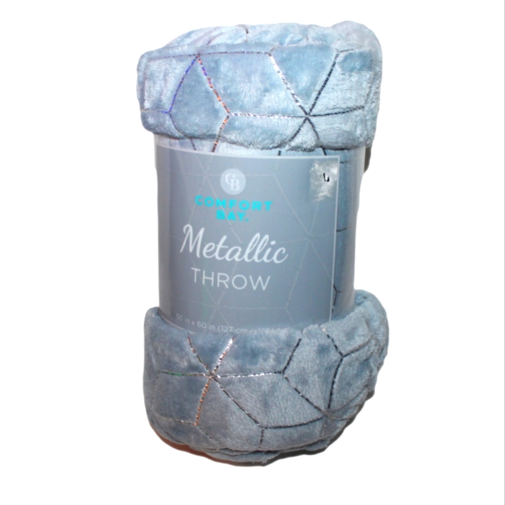 Comfort Bay Metallic Throw Blanket - Blue - Picture 4 of 11